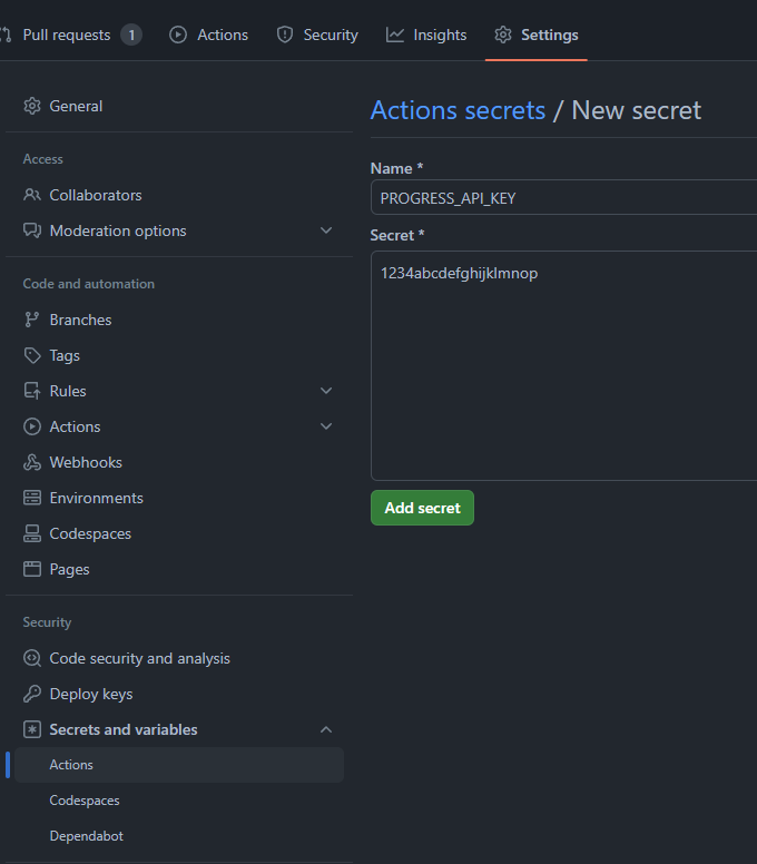 GitHub Actions secrets