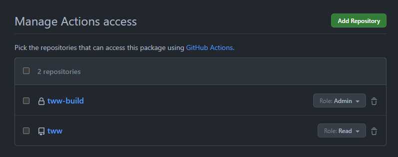 GitHub package Actions access